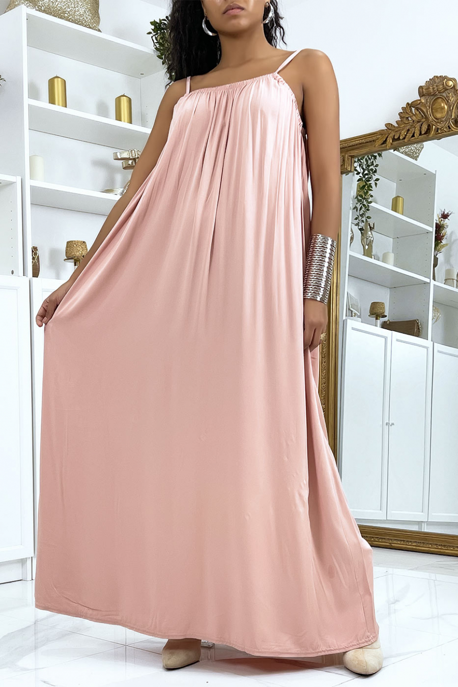 Long pink dress with thin straps - 4