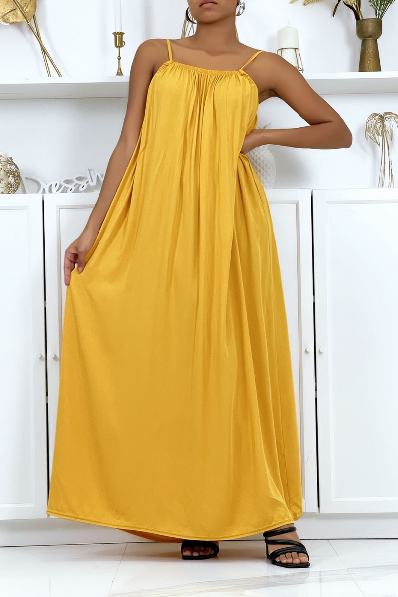 Long mustard dress with spaghetti straps - 3