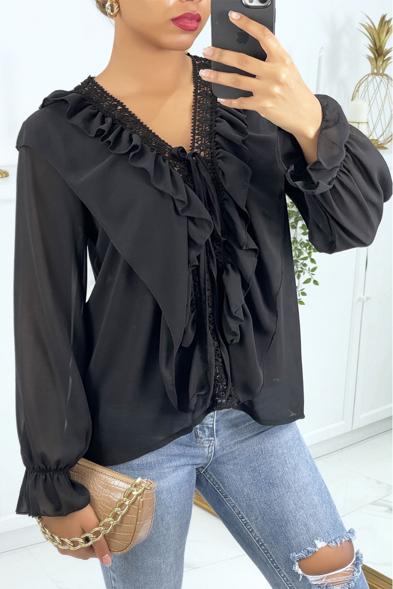 Blouse with ruffles and black embroidery - 5