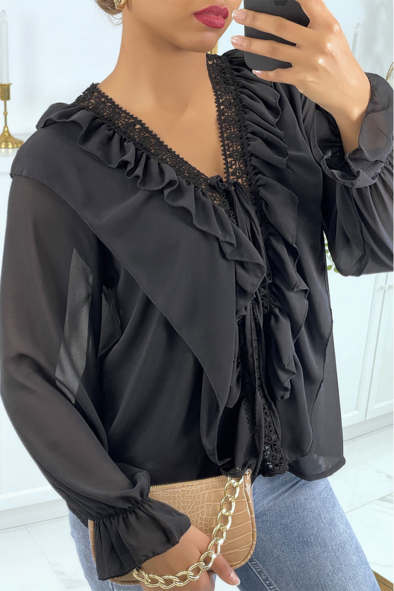 Blouse with ruffles and black embroidery - 6