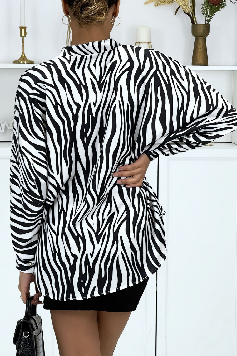 BlBBse motif zébré noir et blanc avec plis à l'avant - 3