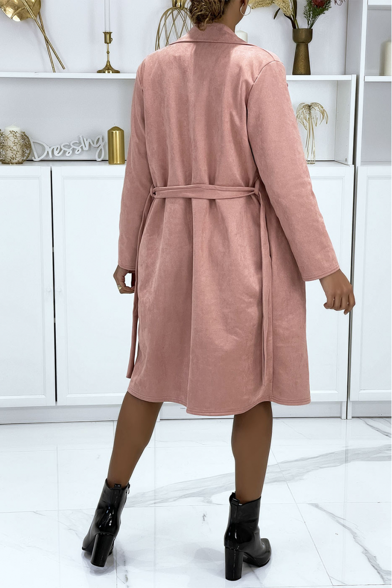 Very chic pink suedette trench coat for women - 3