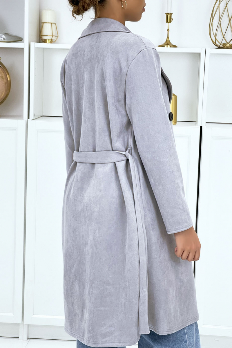 Very chic gray suedette trench coat for women - 4