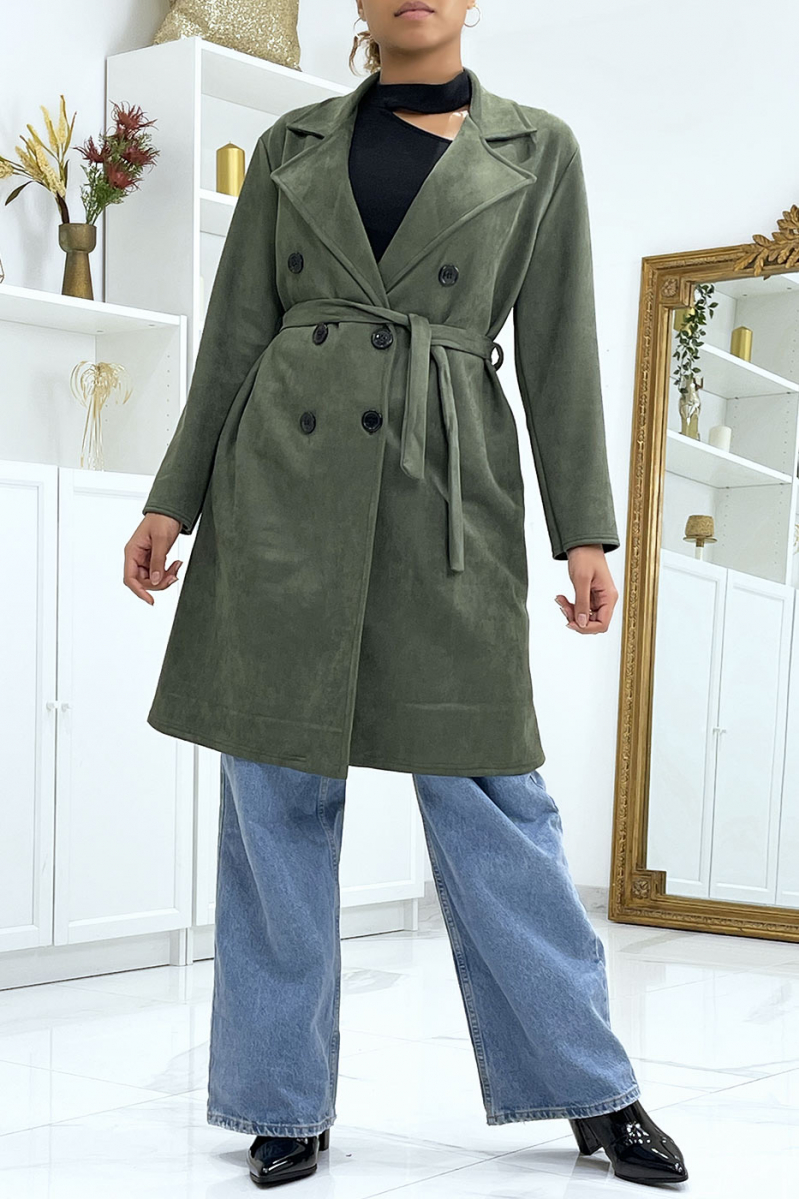 Very chic khaki suedette trench coat for women - 3