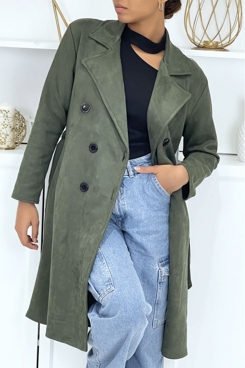 Very chic khaki suedette trench coat for women - 5
