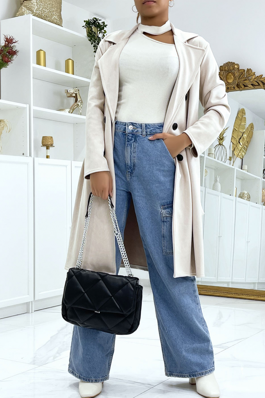 Zeer chique beige suedette trenchcoat voor dames - 1