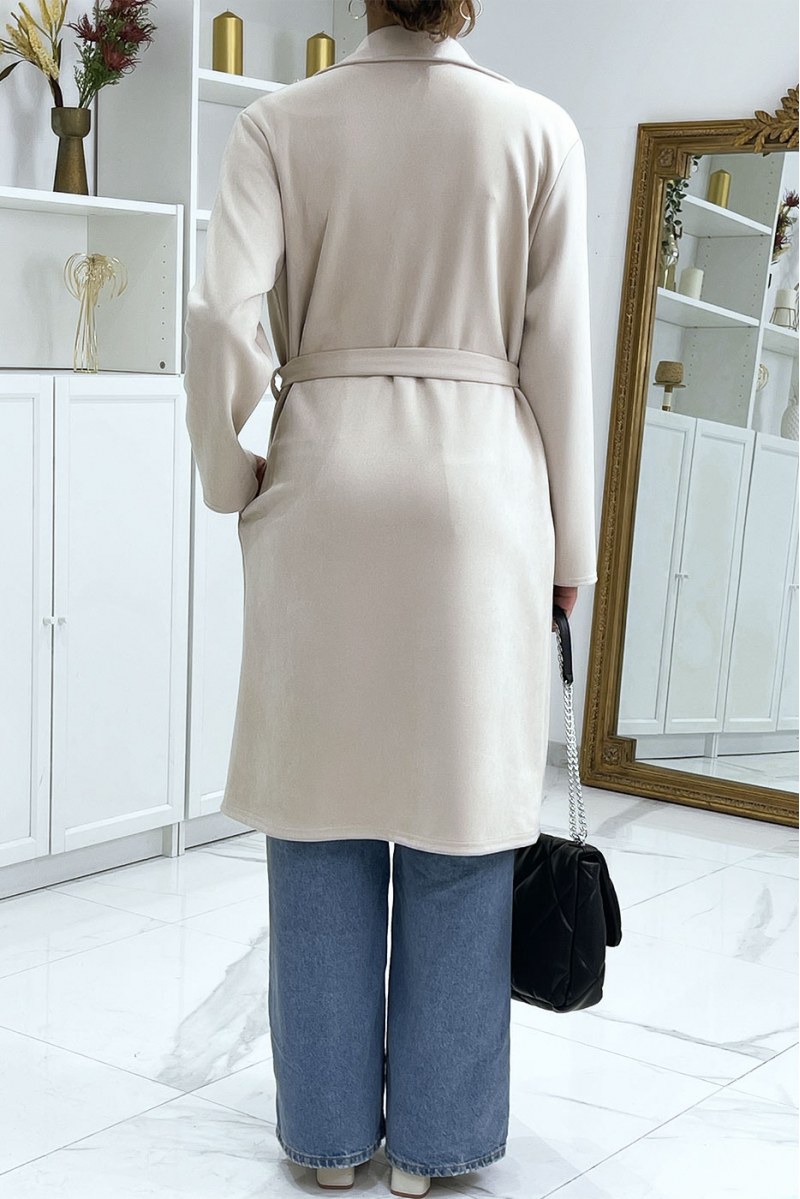 Very chic beige suedette trench coat for women - 4
