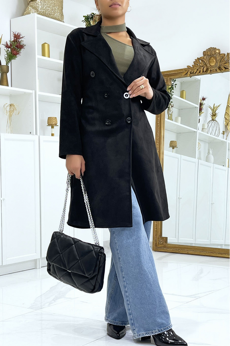 Very chic black suedette trench coat for women - 9
