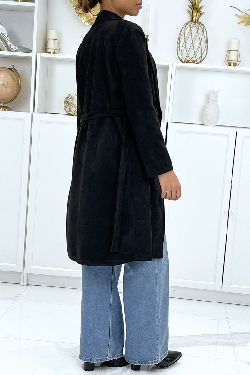Very chic black suedette trench coat for women - 12