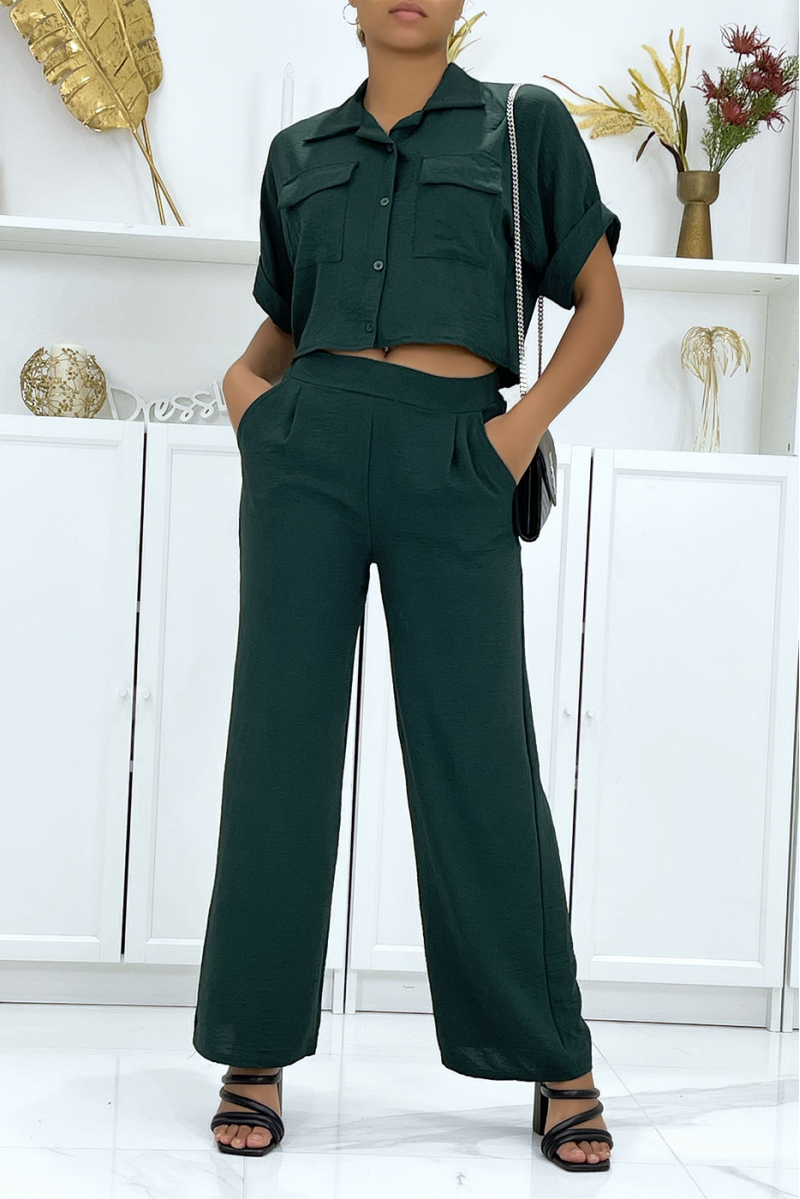 Saharan shirt and fir green palazzo pants set - 1