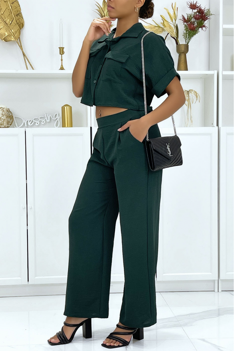 Saharan shirt and fir green palazzo pants set - 2