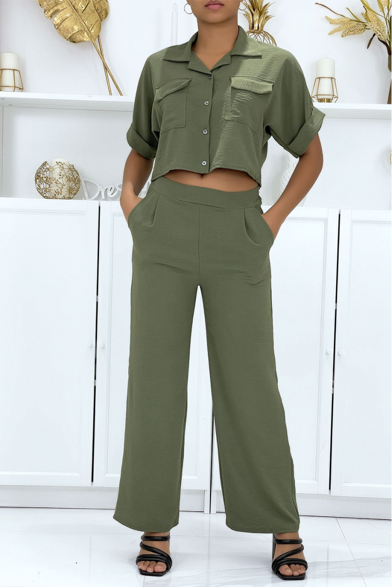 Saharan shirt and khaki palazzo pants set - 1