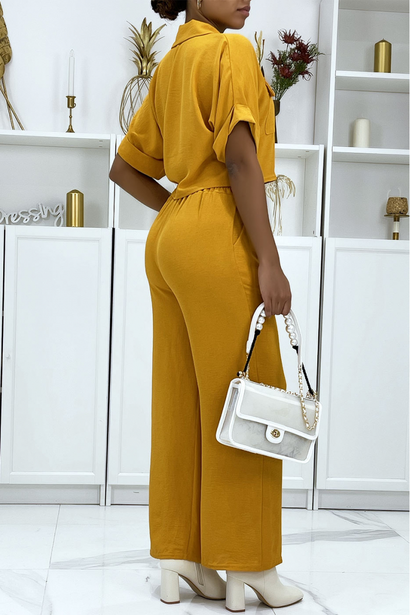 Mustard safari shirt and palazzo pants set - 4