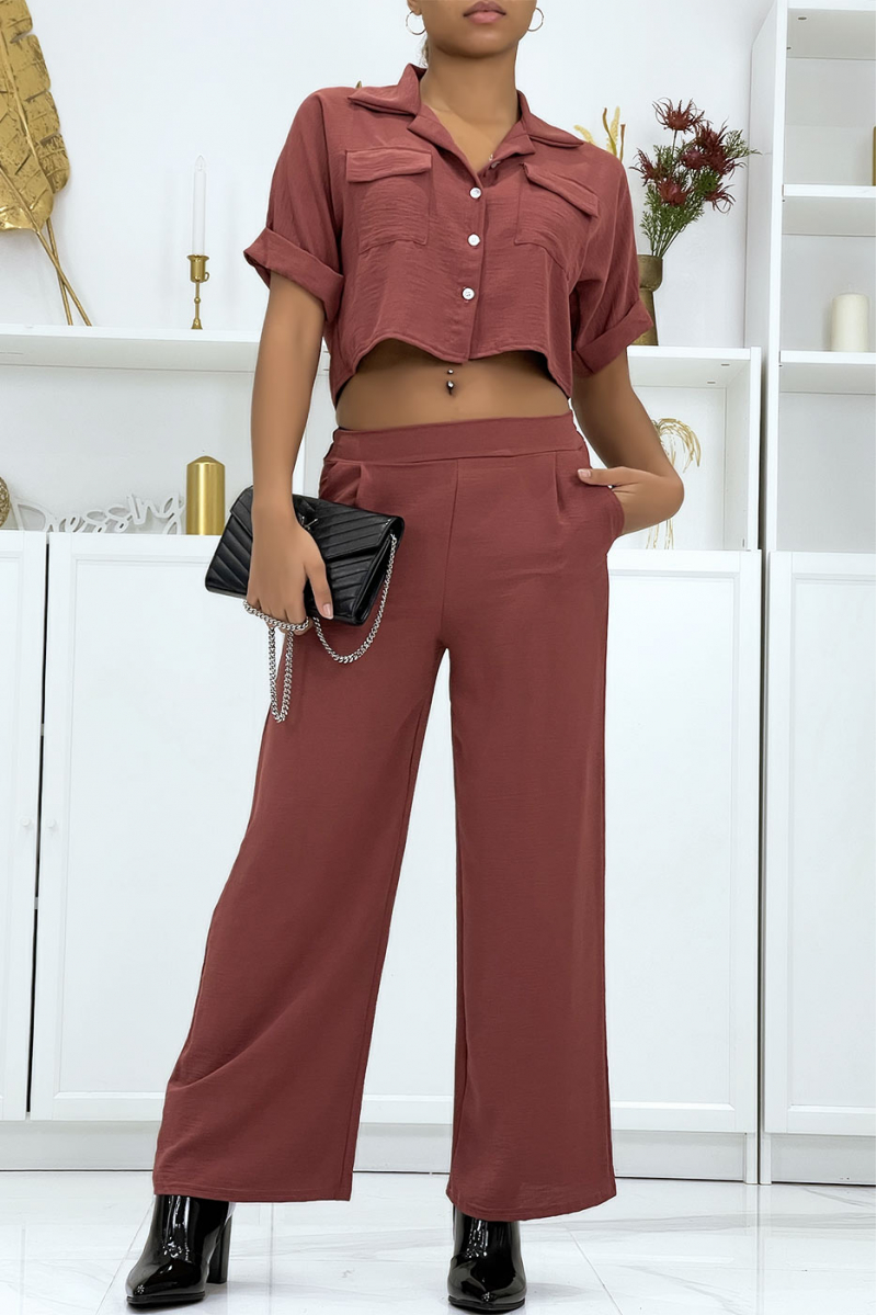 Saharan shirt and champagne palazzo pants set - 4