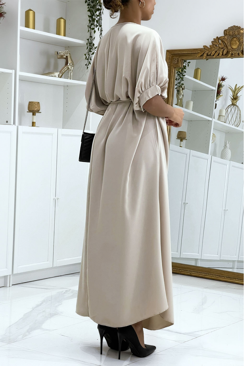 Longue robe over-size beige très chic et tendance - 4