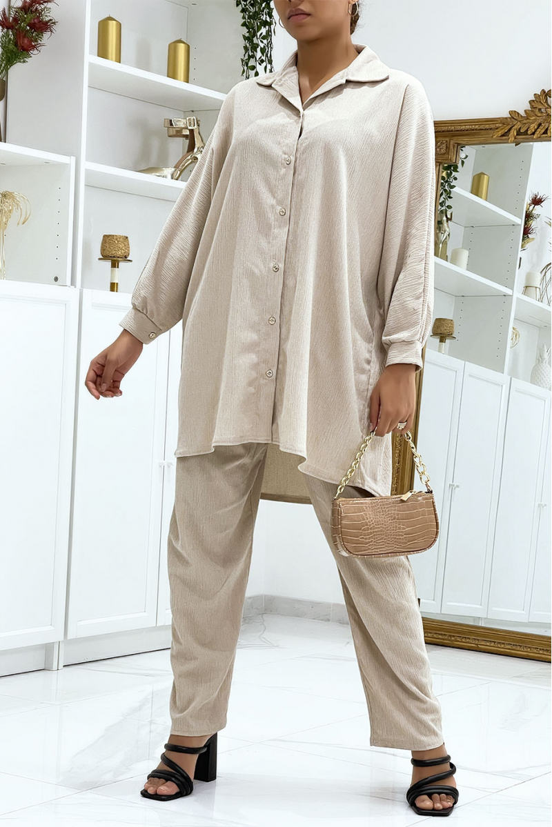Oversized shirt and taupe pants set - 2