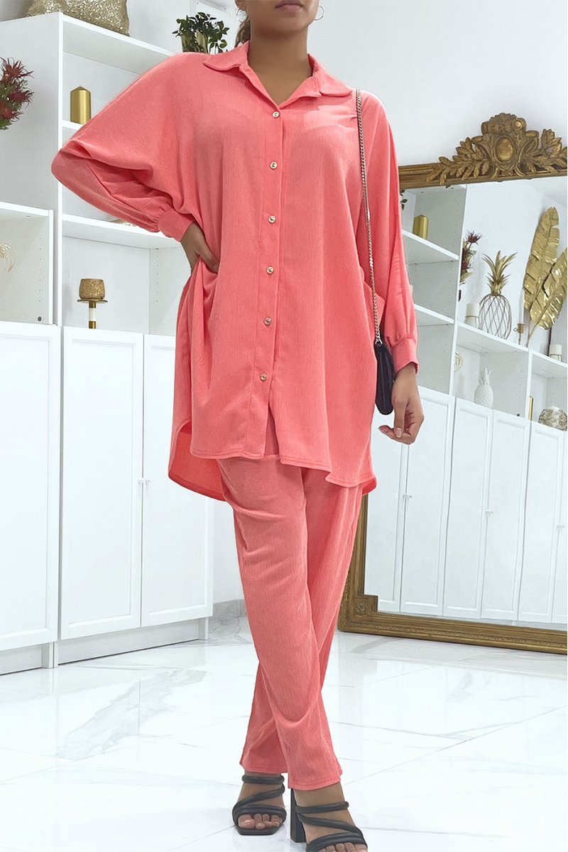 Oversized shirt and coral pants set - 1