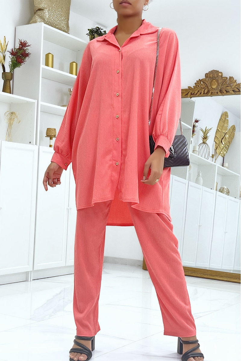 Oversized shirt and coral pants set - 2