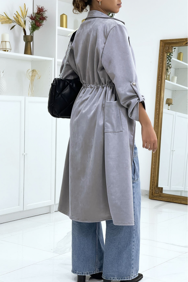 Longue veste en suédine grise - 3