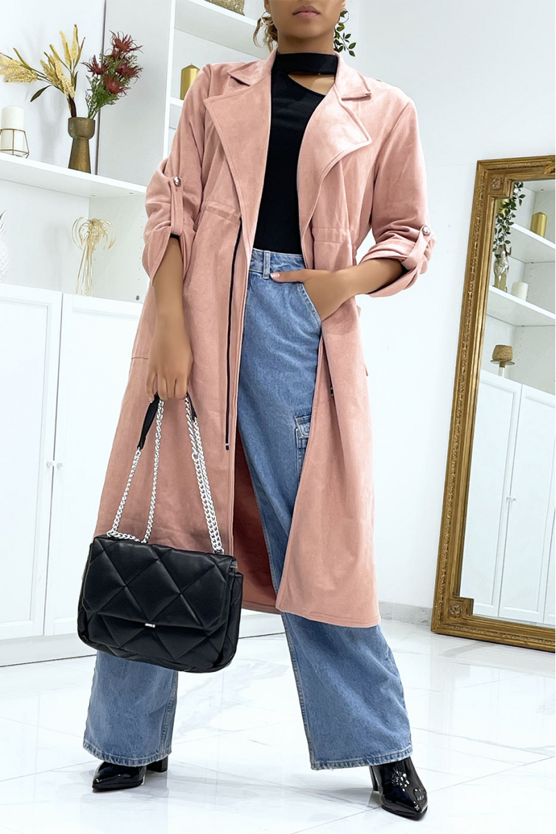 Long jacket in pink suedette - 2