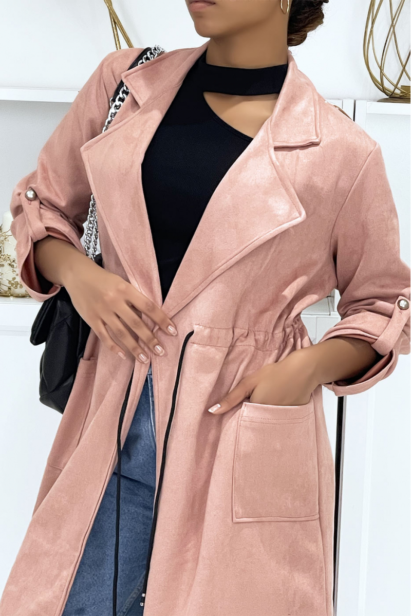 Long jacket in pink suedette - 5