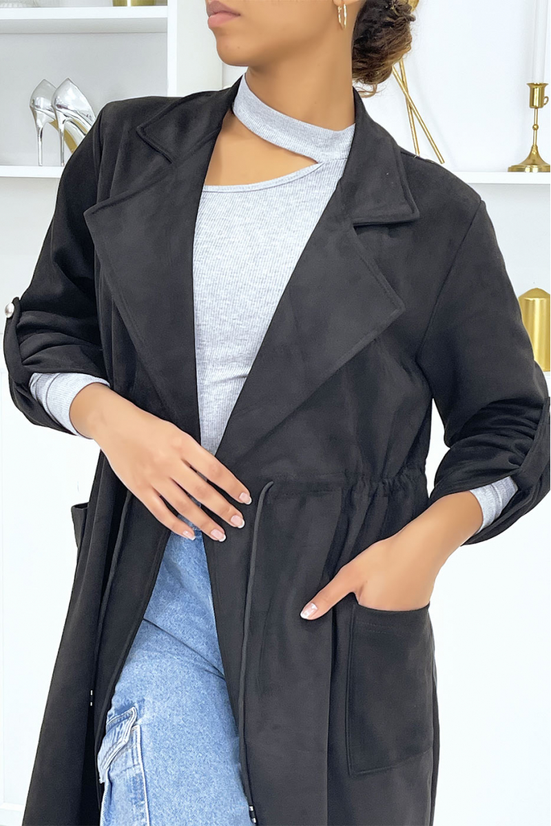Long black suedette jacket - 6