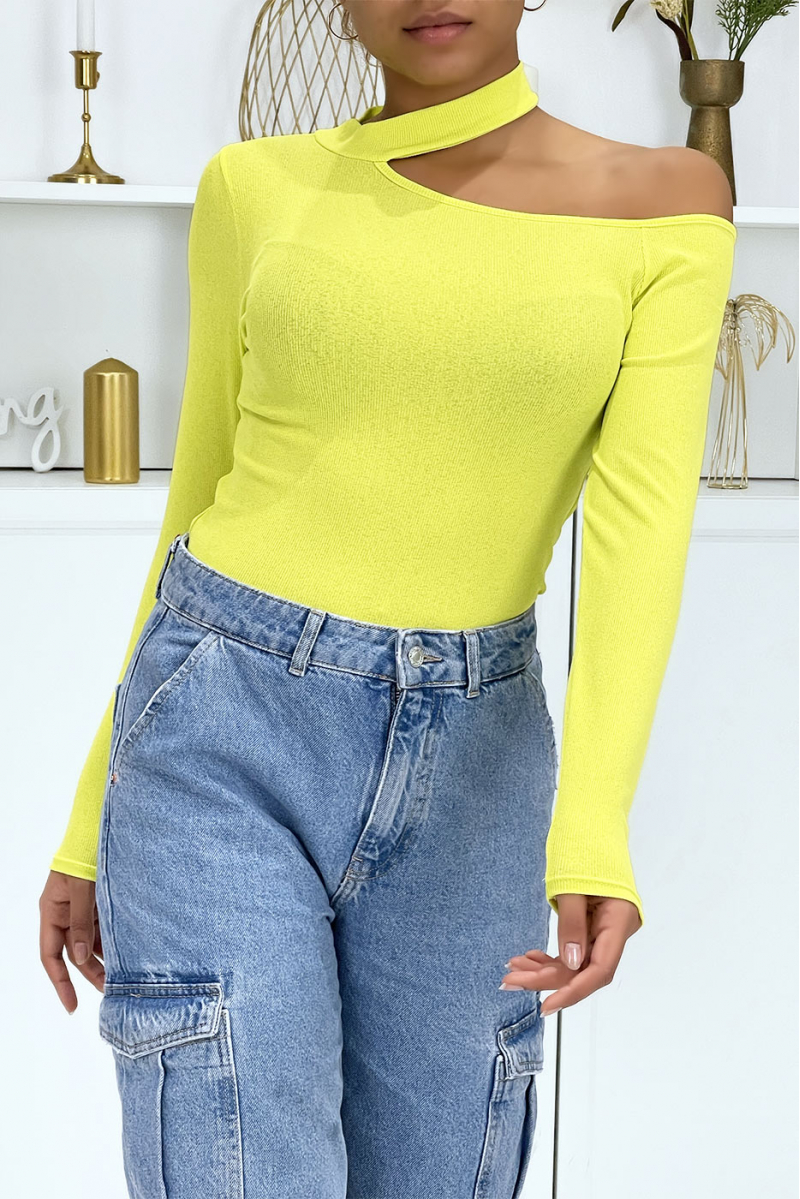 Fluorescent yellow top with asymmetric collar - 2