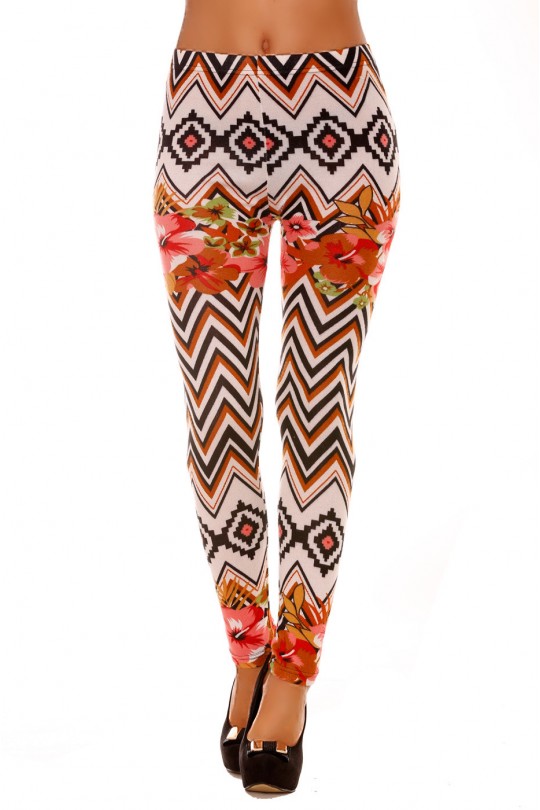 Winter leggings colored in white, Choco and fancy patterns and flowers. Cheap fashion. 121-4 - 1