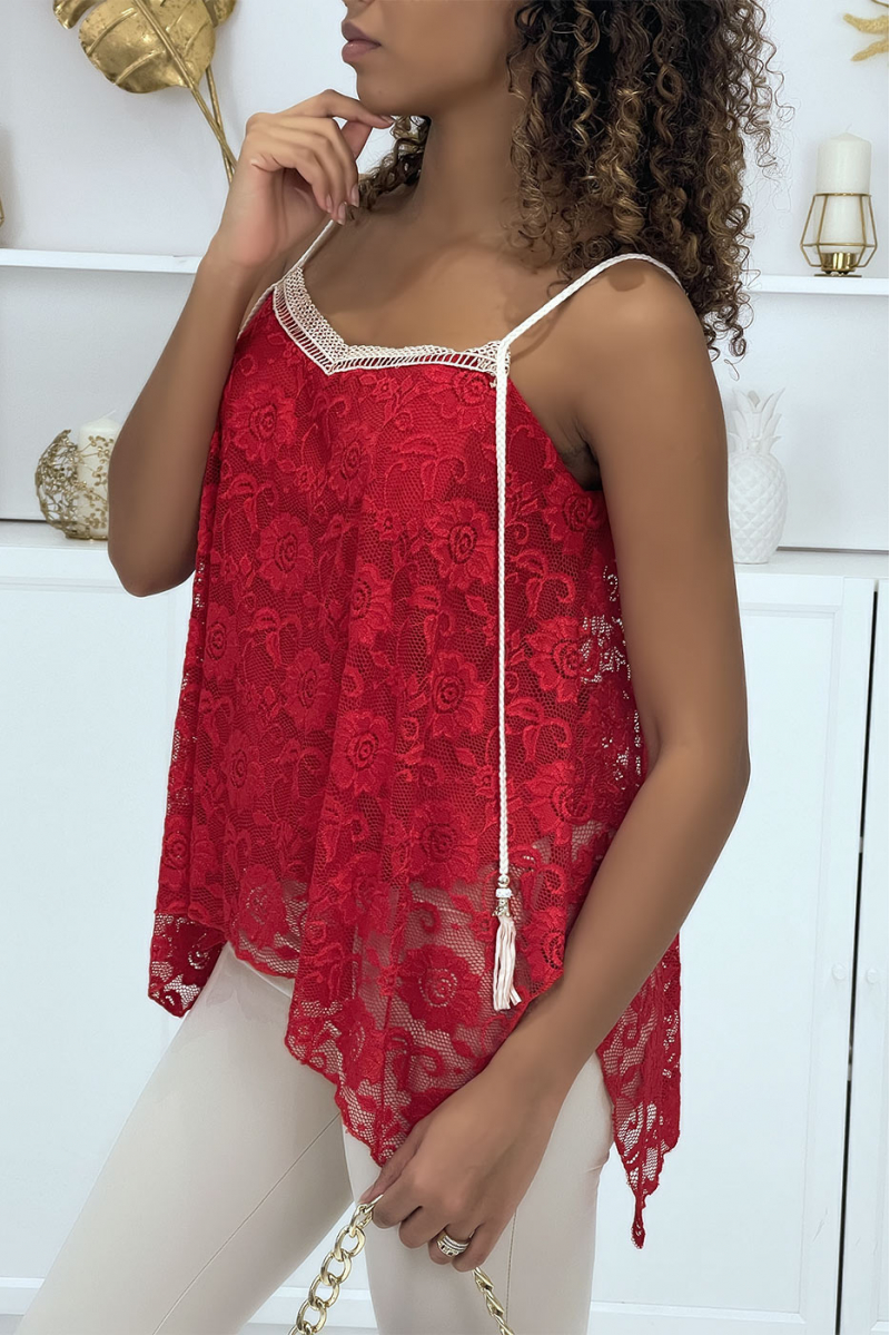 Red camisole in lace and embroidery - 2