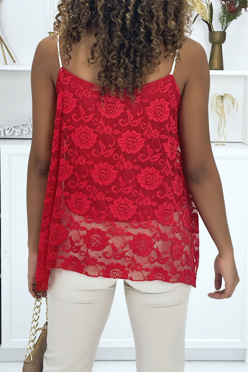 Red camisole in lace and embroidery - 4