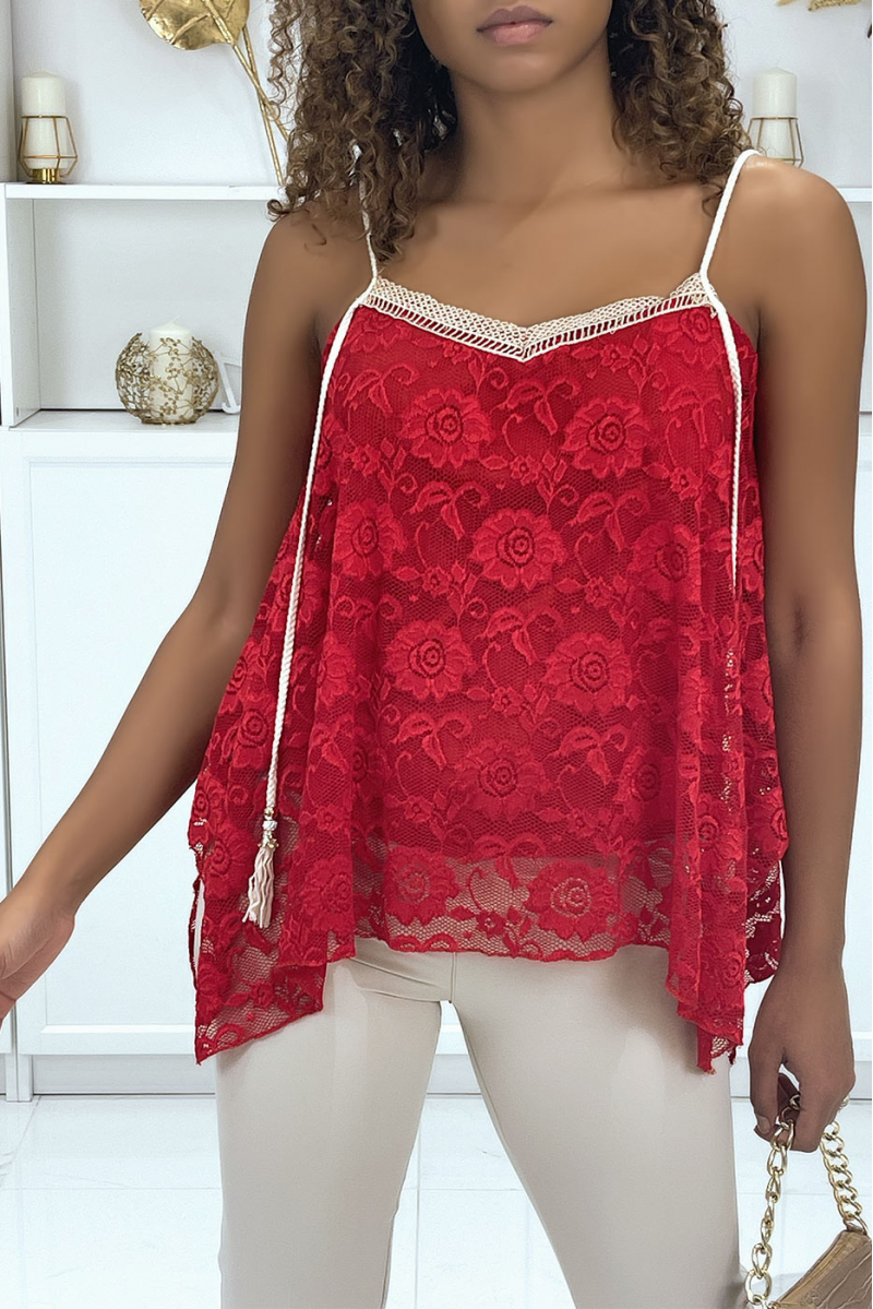 Red camisole in lace and embroidery - 5