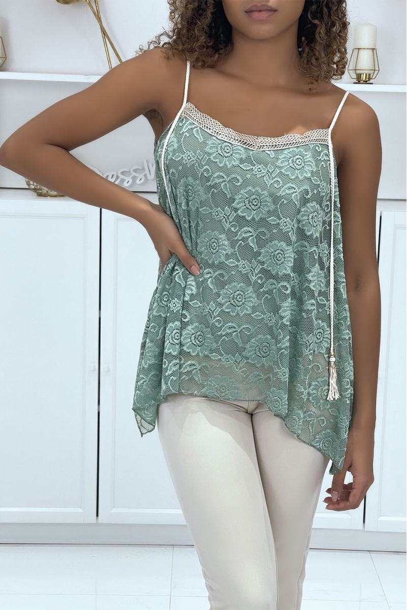 Caraco vert en dentelle et broderie - 1