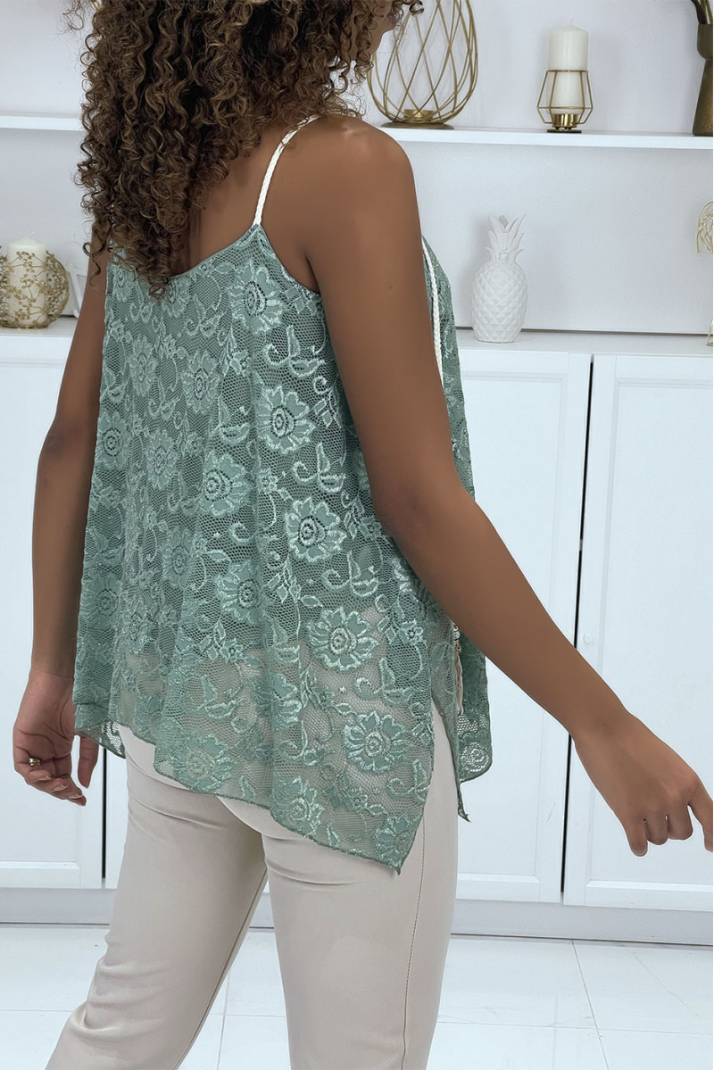 Caraco vert en dentelle et broderie - 3