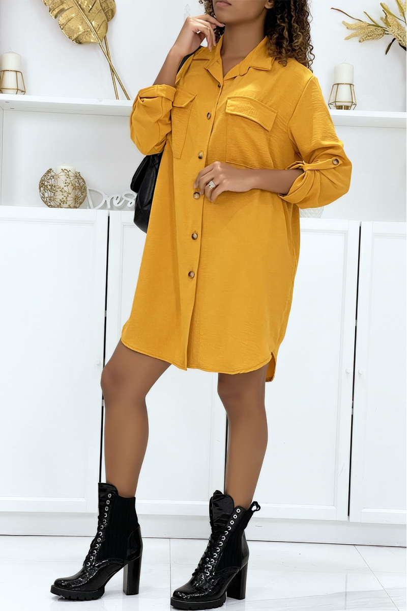 Mustard yellow safari shirt dress - 1