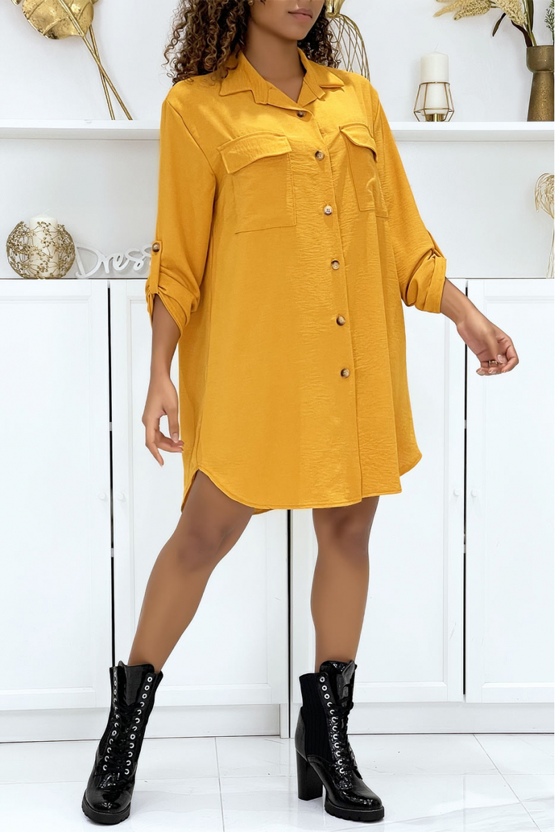 Mustard yellow safari shirt dress - 4