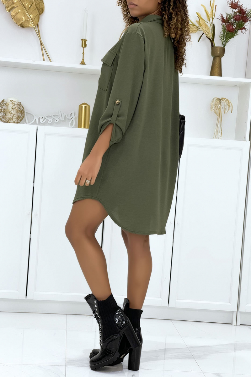 Khaki safari shirt dress - 5
