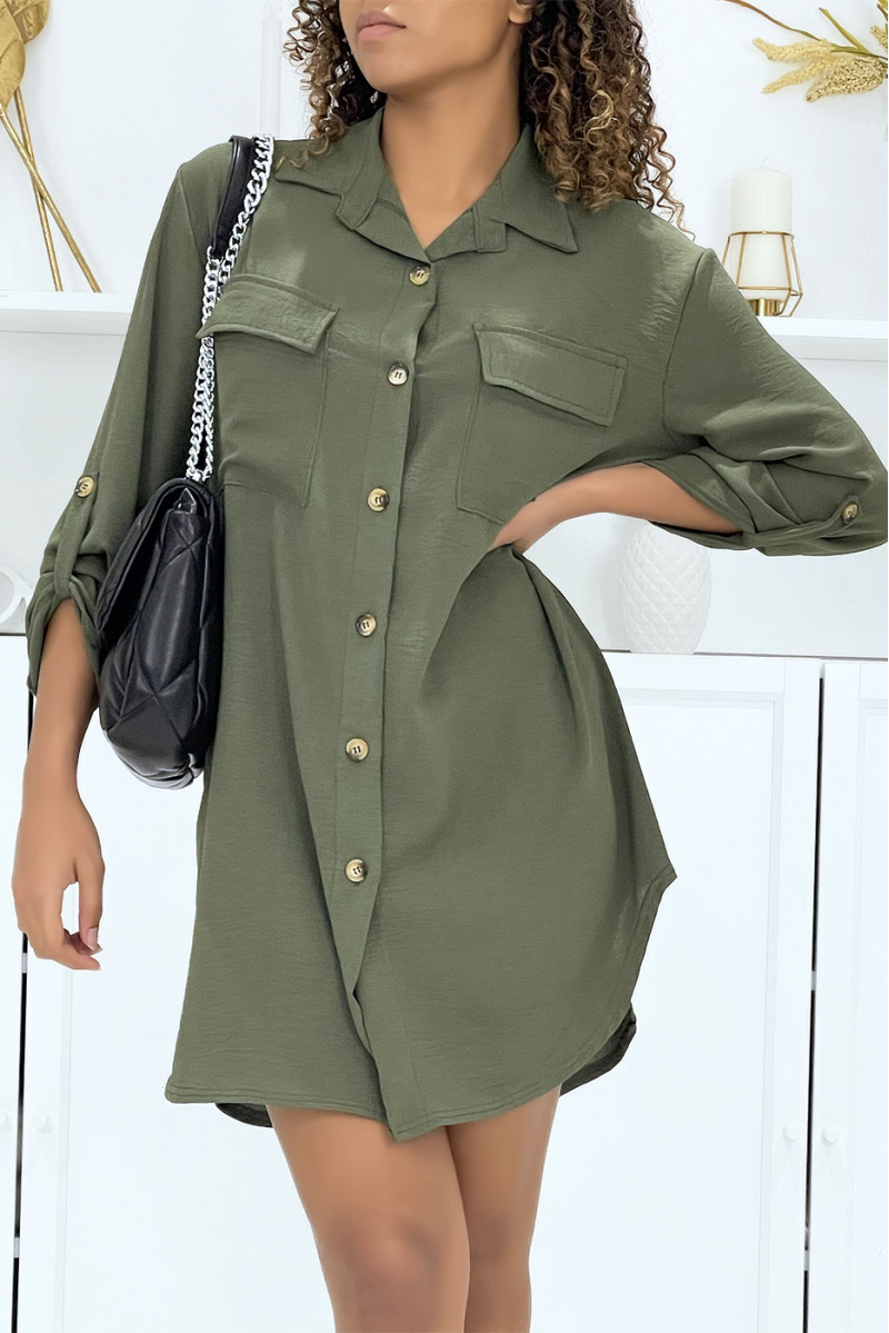Khaki safari shirt dress - 6