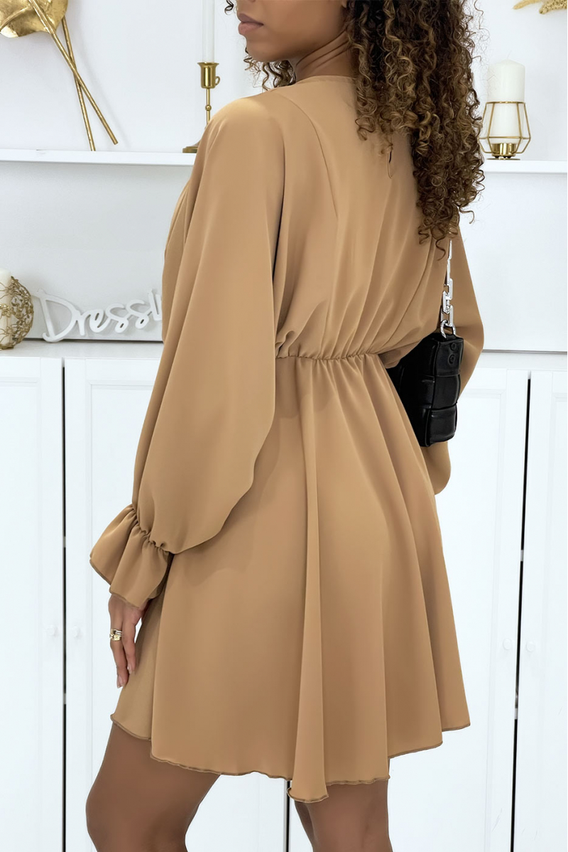 Camel dress with batwing sleeves - 4