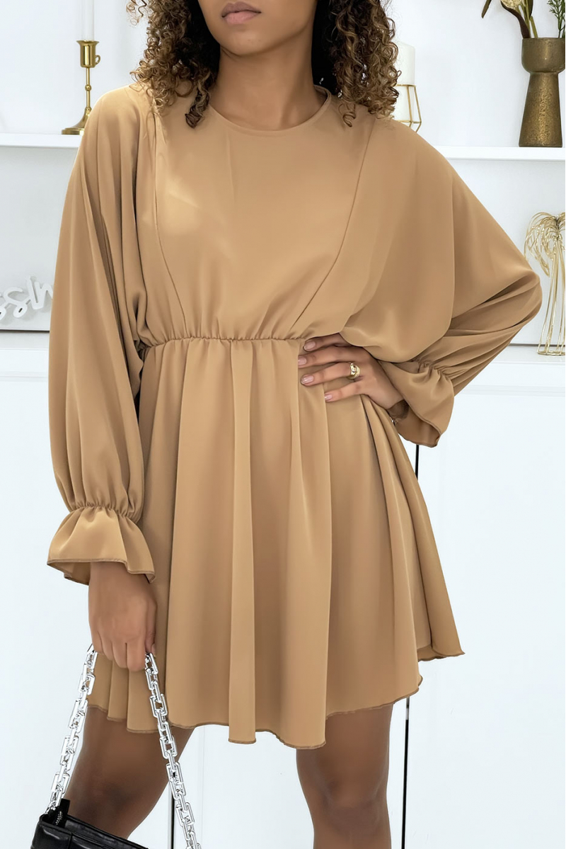 Camel dress with batwing sleeves - 5