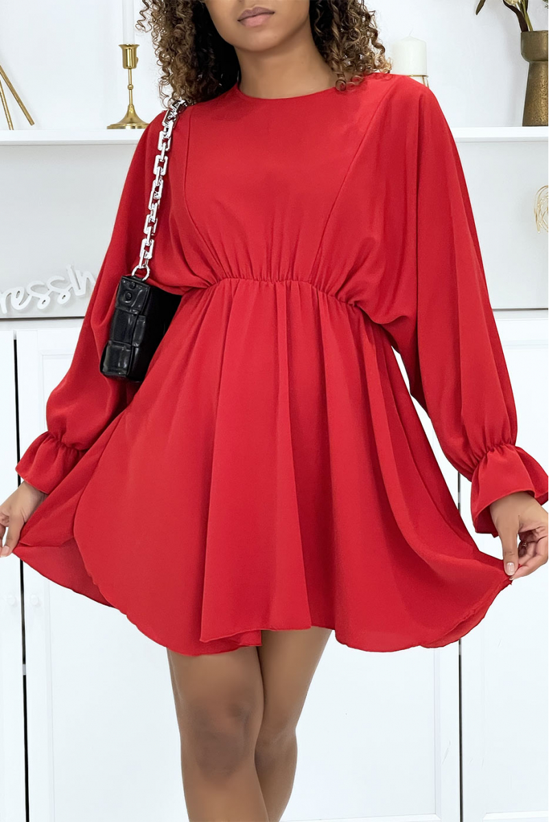 Rode jurk met vleermuismouwen - 3