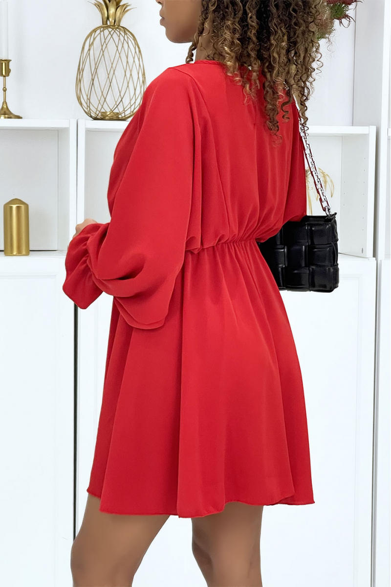 Red dress with batwing sleeves - 4