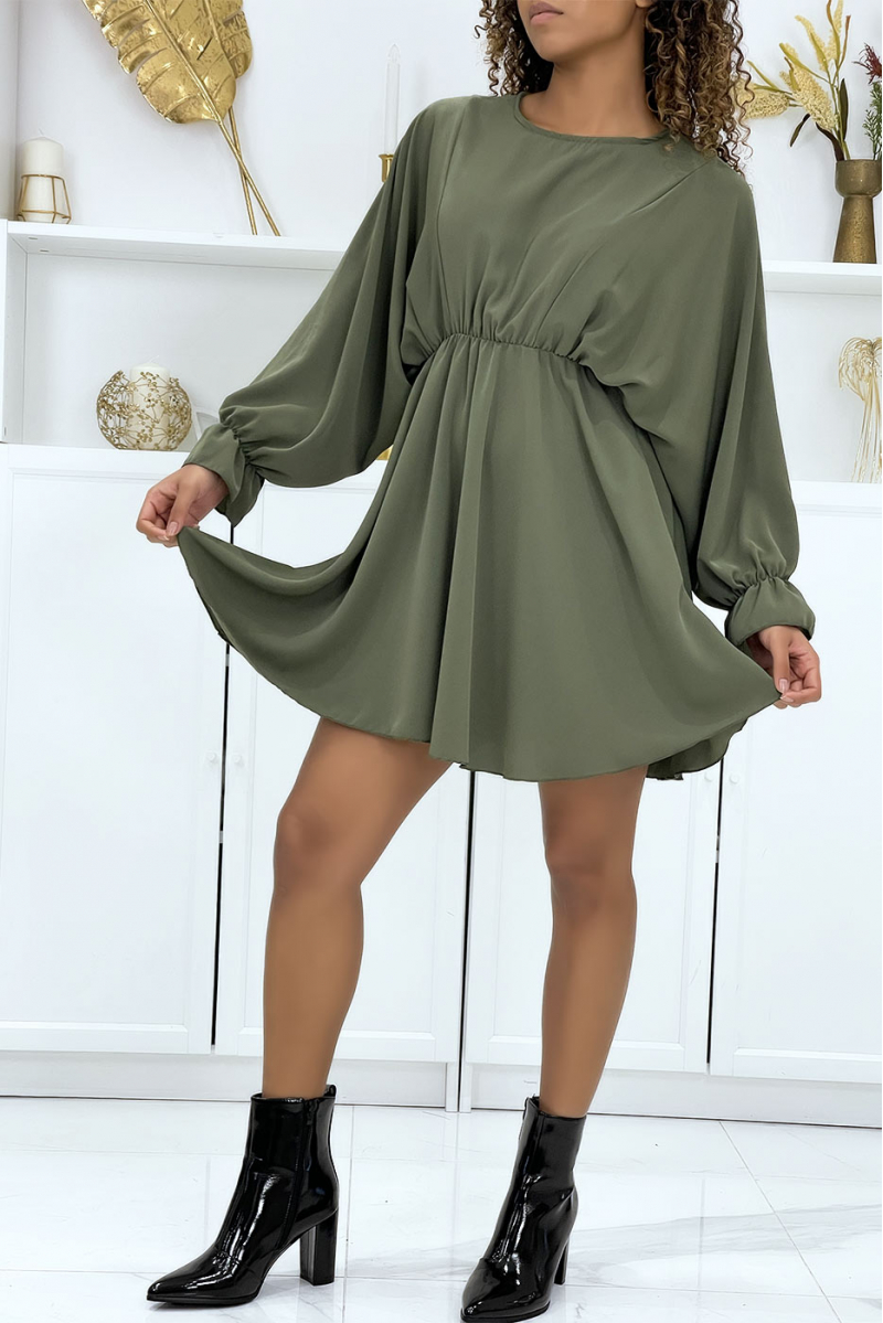 Khaki dress with batwing sleeves - 1