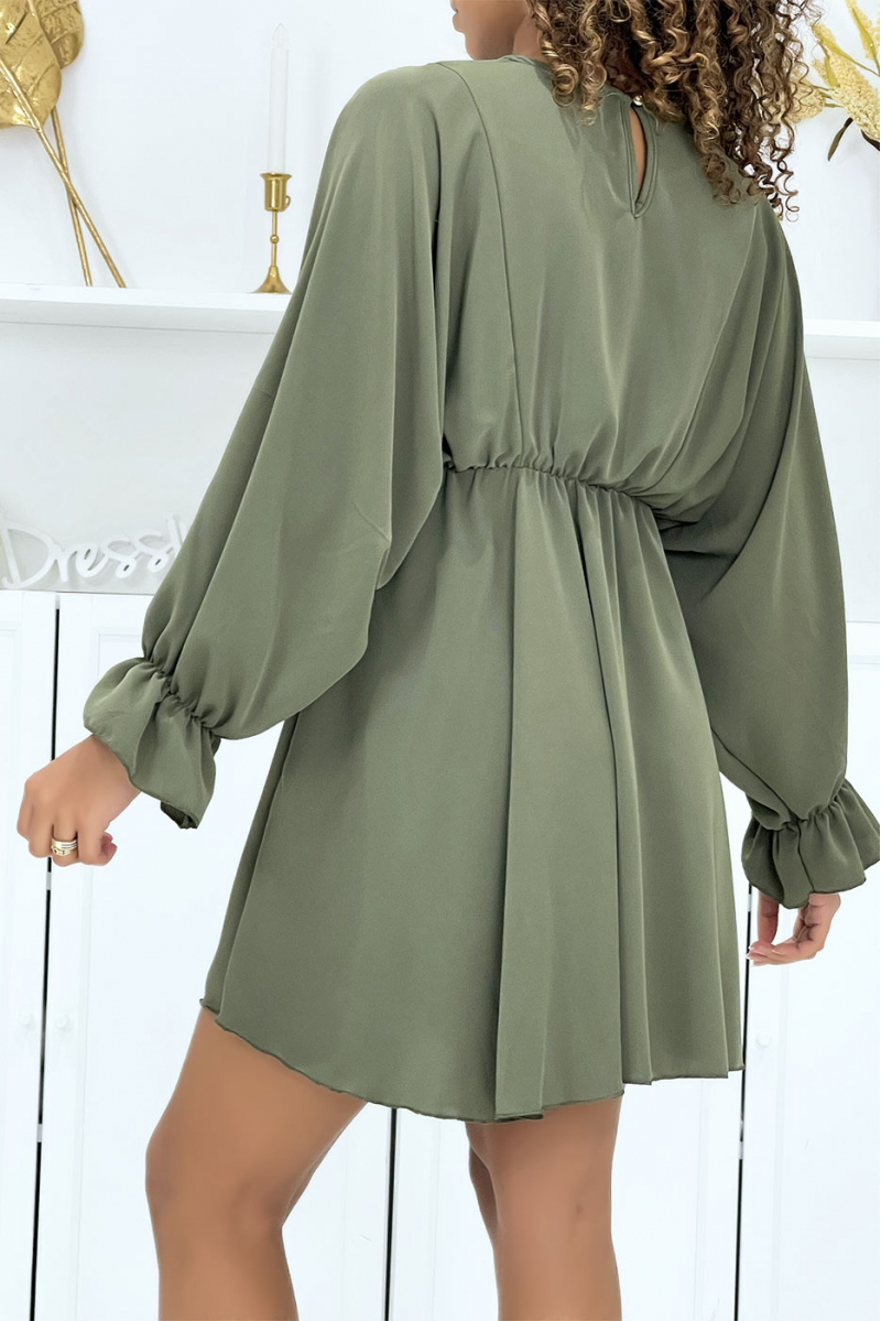 Khaki dress with batwing sleeves - 3