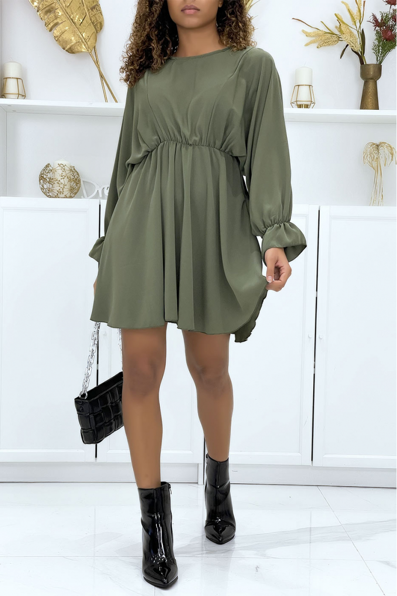 Khaki dress with batwing sleeves - 4