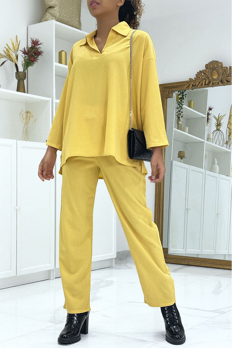 Flowing mustard yellow set with lapel collar - 3