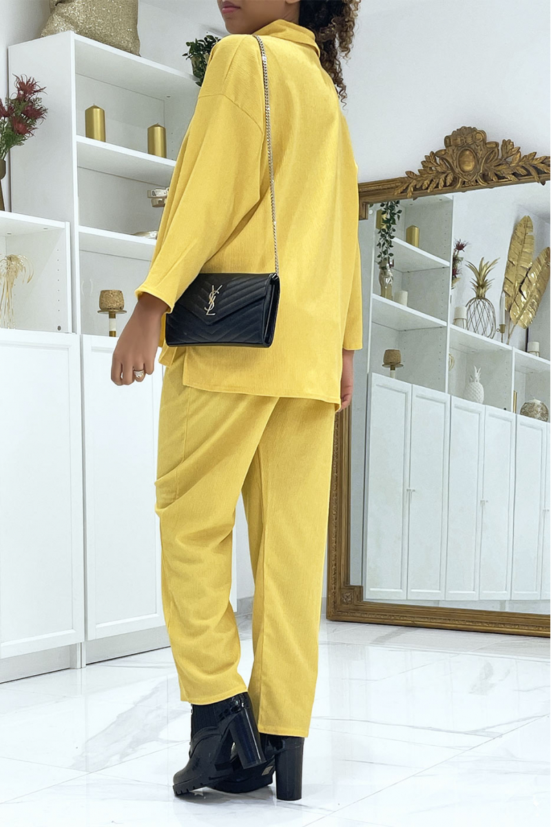 Ensemble fluide jaune moutarde à col à revers - 4