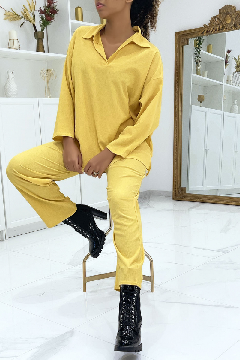 Ensemble fluide jaune moutarde à col à revers - 5