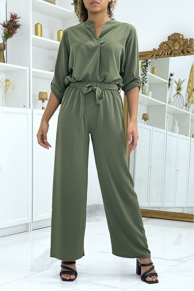 Ensemble tunique ceinturée et pantalon kaki - 3