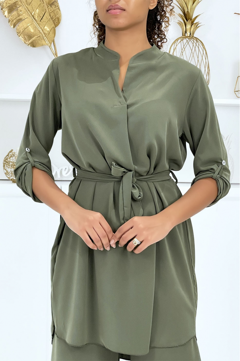 Ensemble tunique ceinturée et pantalon kaki - 5