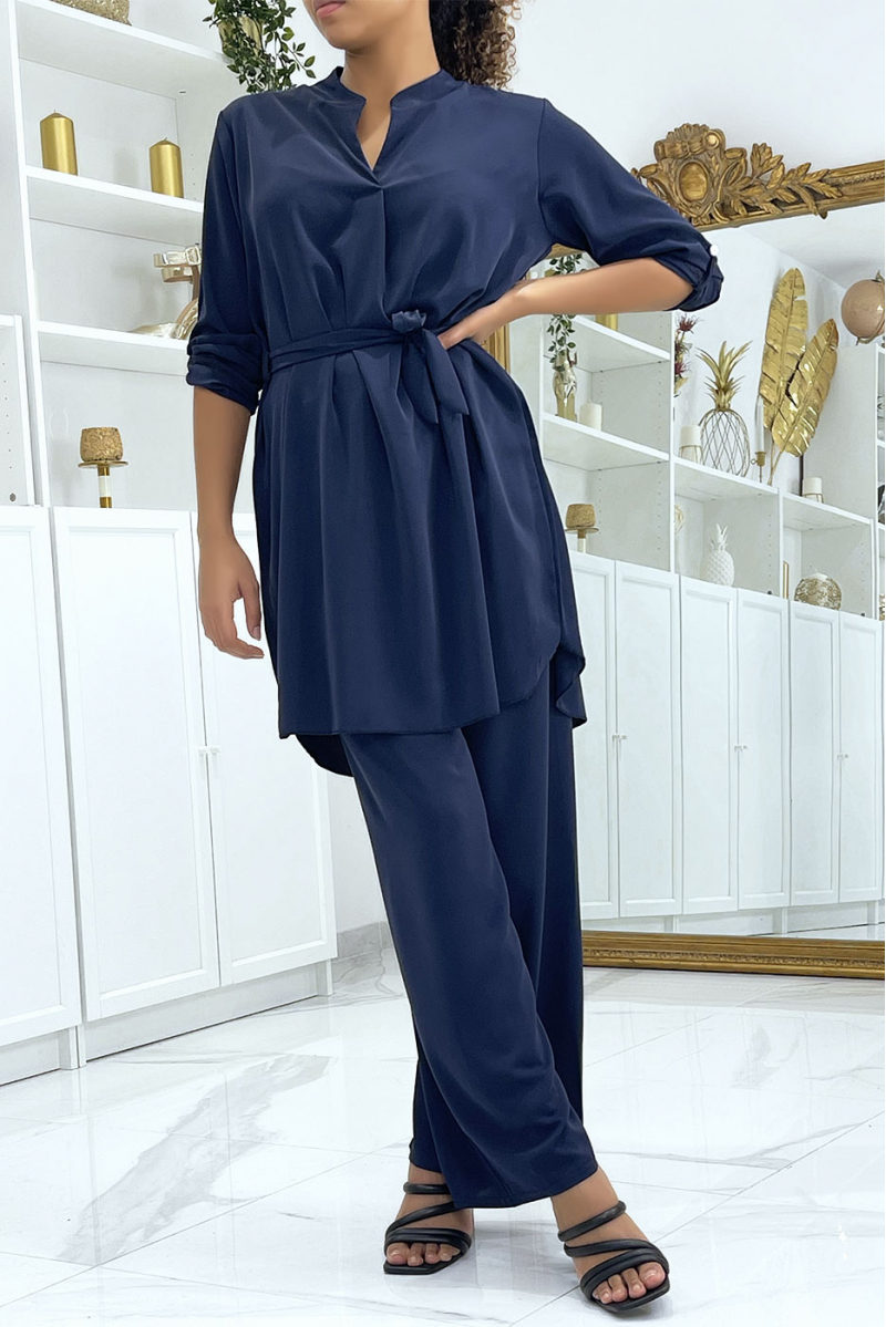 Set met tuniek en marineblauwe broek met ceintuur - 3 Set met tuniek en marineblauwe broek met ceintuur - 3
